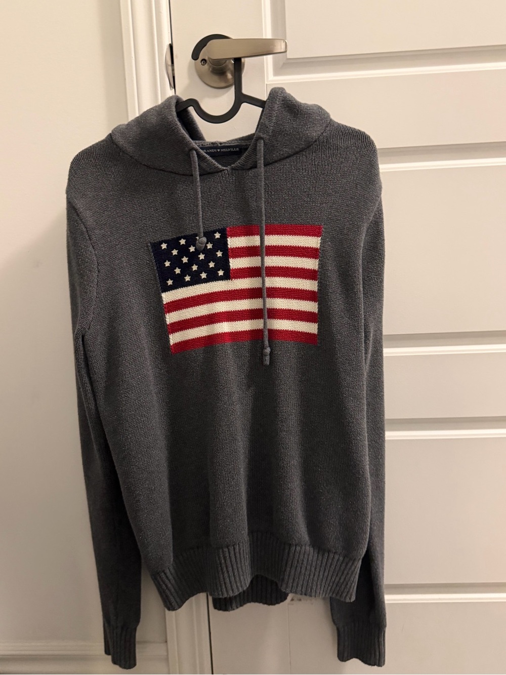 Brandy Melville Gray Hoodie with American Flag Knit Patch
